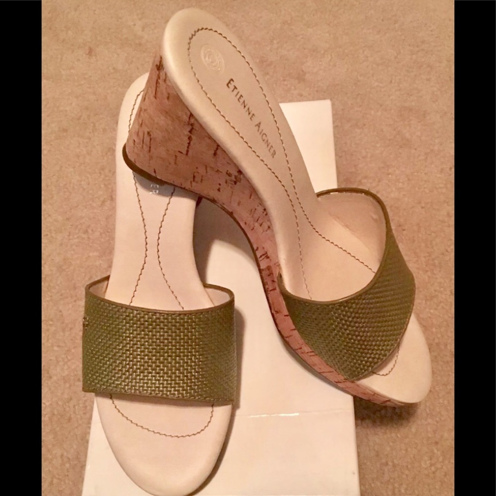 Etienne Aigner Raffia Wedge Sandals 8